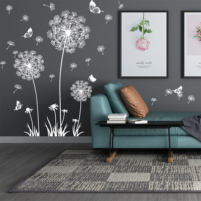 Self adhesive 3d white dandelion wall stickers home decor die cut vinyl decal