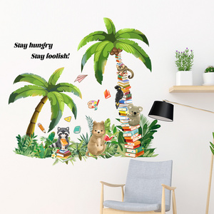 New design baby kids room cartoon animal palm tree sticker paper for wall