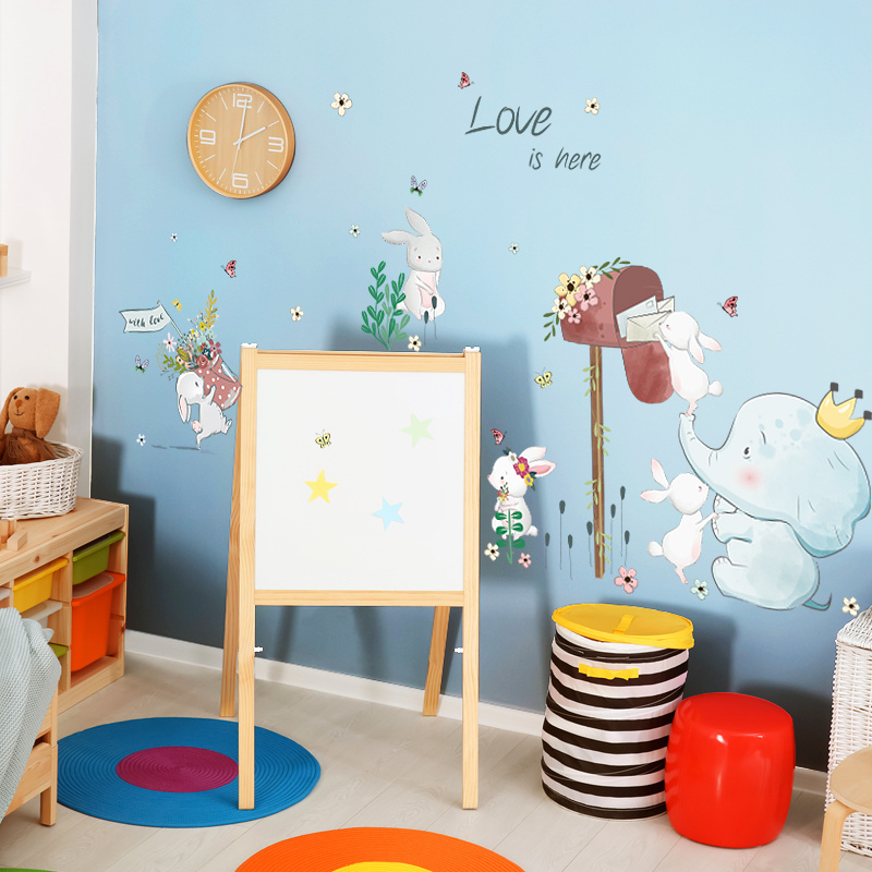 restickable cartoon elephant wall stickers for baby rooms