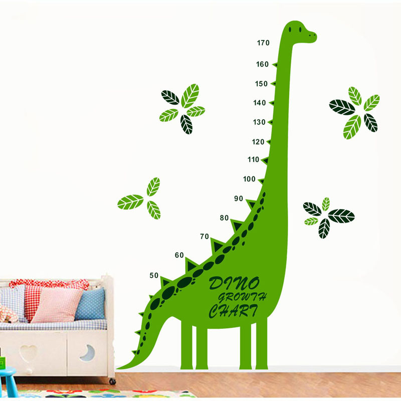 Adhesive height measurement dinosaur wall decal for nursery