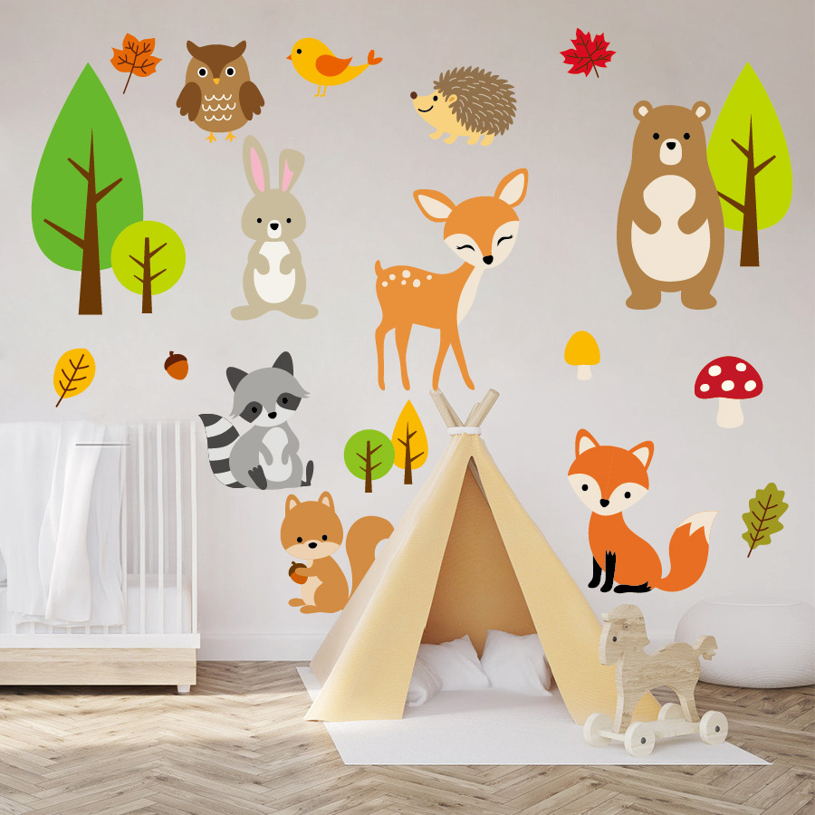 jungle animal woodland cartoon 3d sticker kids room wall