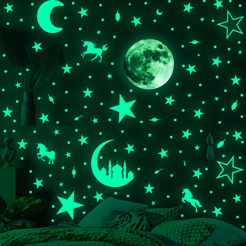 home decor living room self adhesive vinyl moon luminous sticker glow in the dark