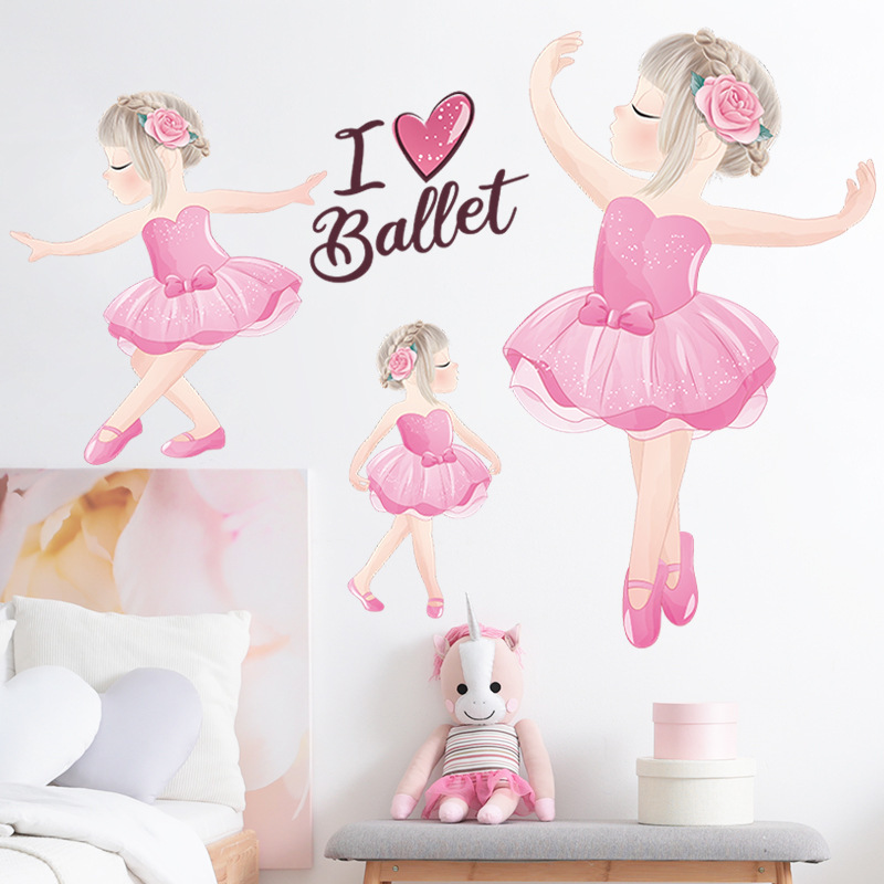 Self adhesive waterproof hot-selling ballet dancing girl wall decoration stickers decals for nursery baby kids room