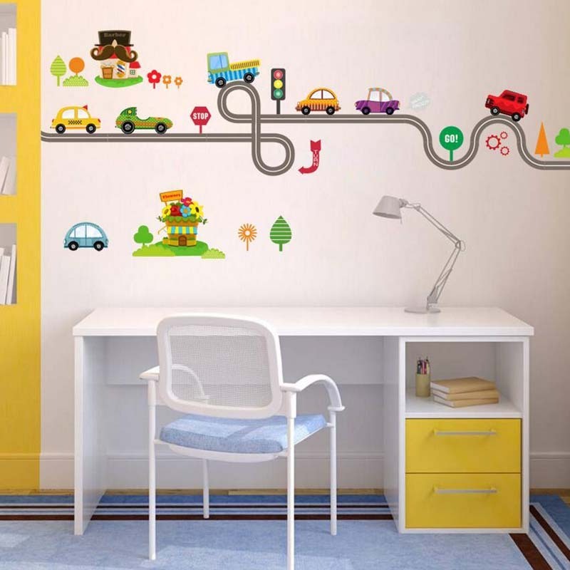 Removable kindergarten school decoration 3d cartoon cars wall stickers kids room