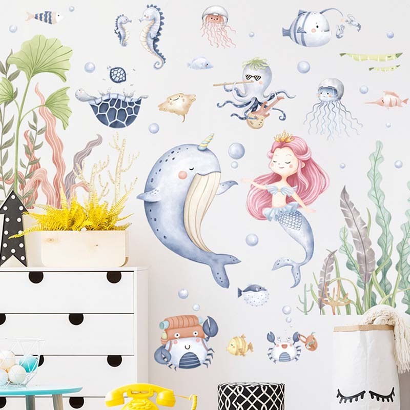 home decoration bathroom underwater animal mermaid wall decals