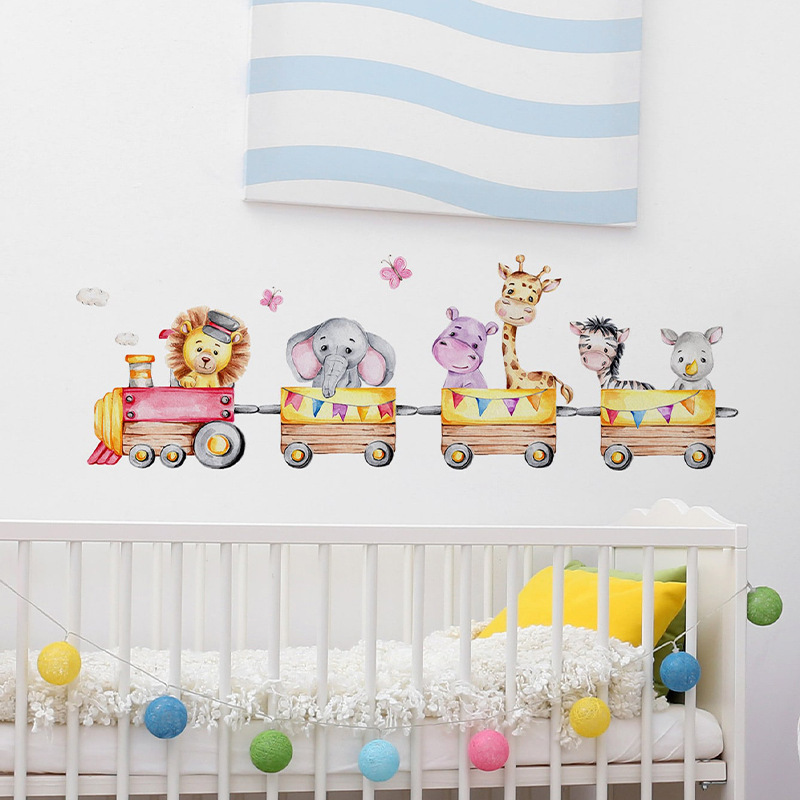 Removable cartoon animal train wall decals home decoration children