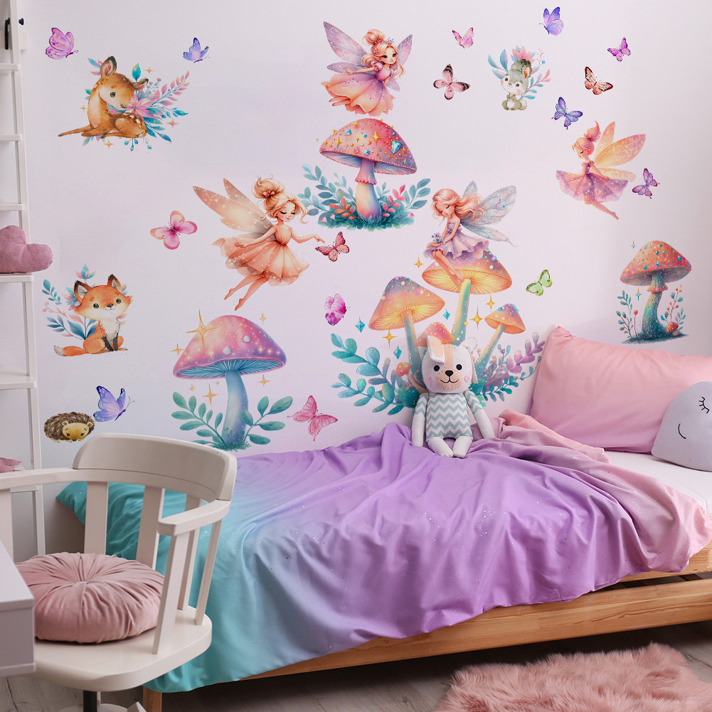 Home decoration cartoon fairy with mushroom living room wall stickers image