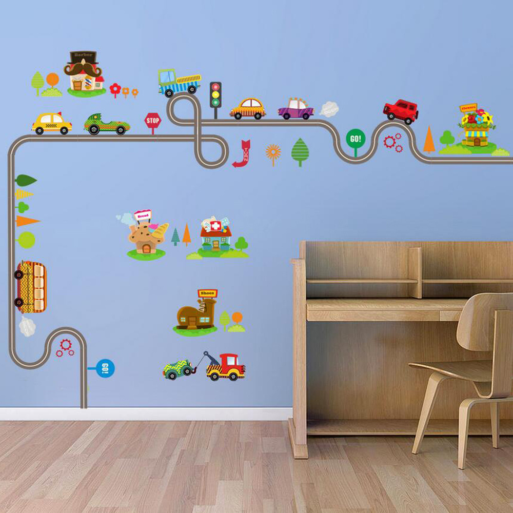 Removable kindergarten school decoration 3d cartoon cars wall stickers kids room