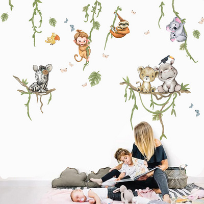 Kids room decorative cartoon jungle animal wall decals stickers