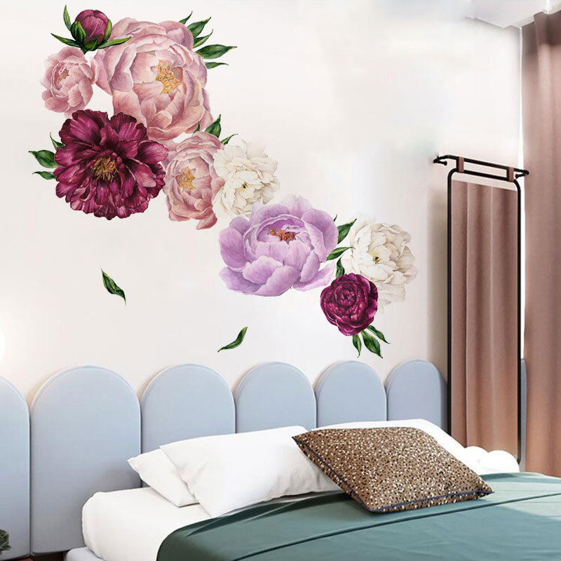 Living room removable 3d  peony wall flower stickers