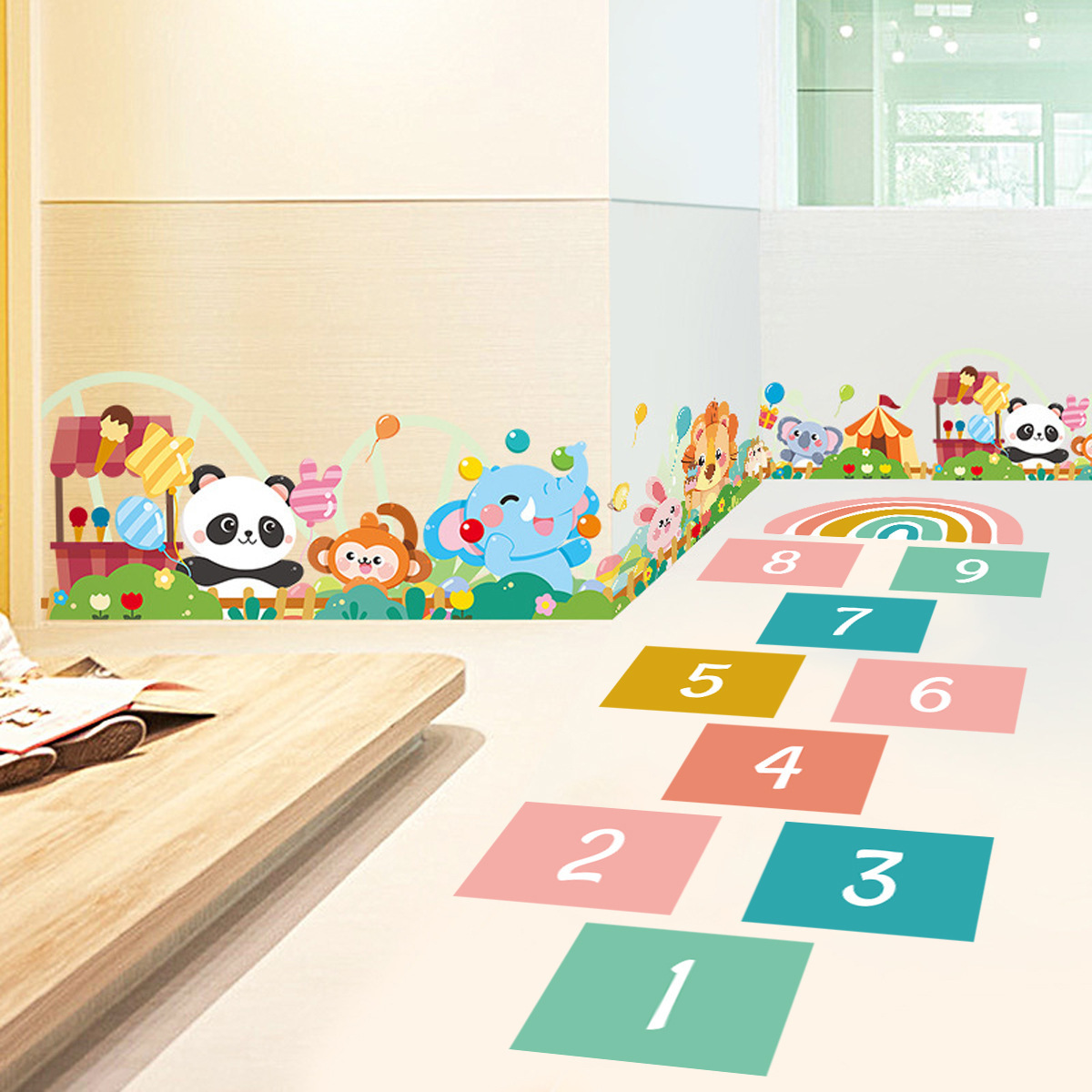 kids room rainbow number pvc vinyl floor sticker floor decals on floor tile