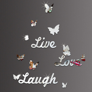 Home decor 3d acrylic self-adhesive live love laugh mirror wall sticker decoration for living