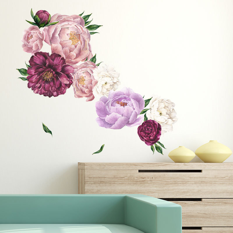 Living room removable 3d  peony wall flower stickers