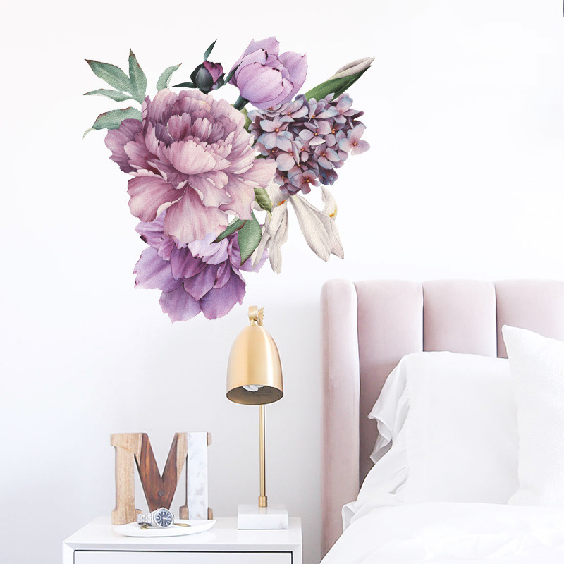 Beautiful peony self adhesive 3d wall flower decal sticker paper for wall custom sticker sheet