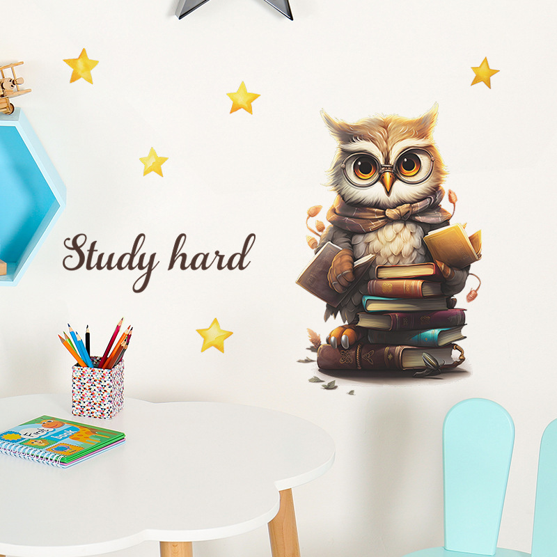 Removable school 3d cartoon owl wall decals for kids