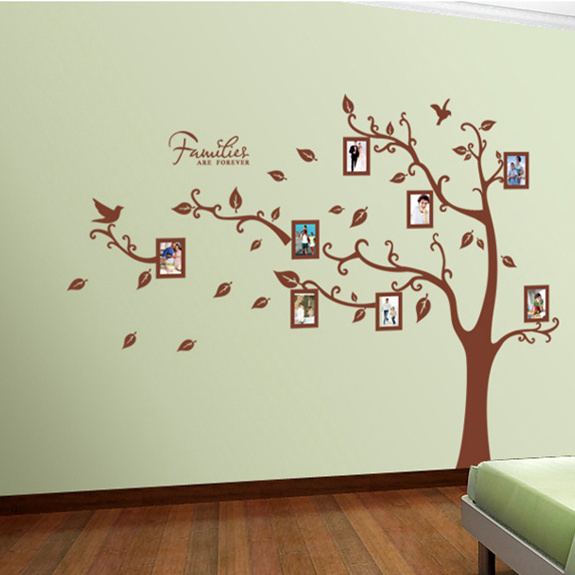 home decoration adhesive 3d large brown photo frame tree wall stickers