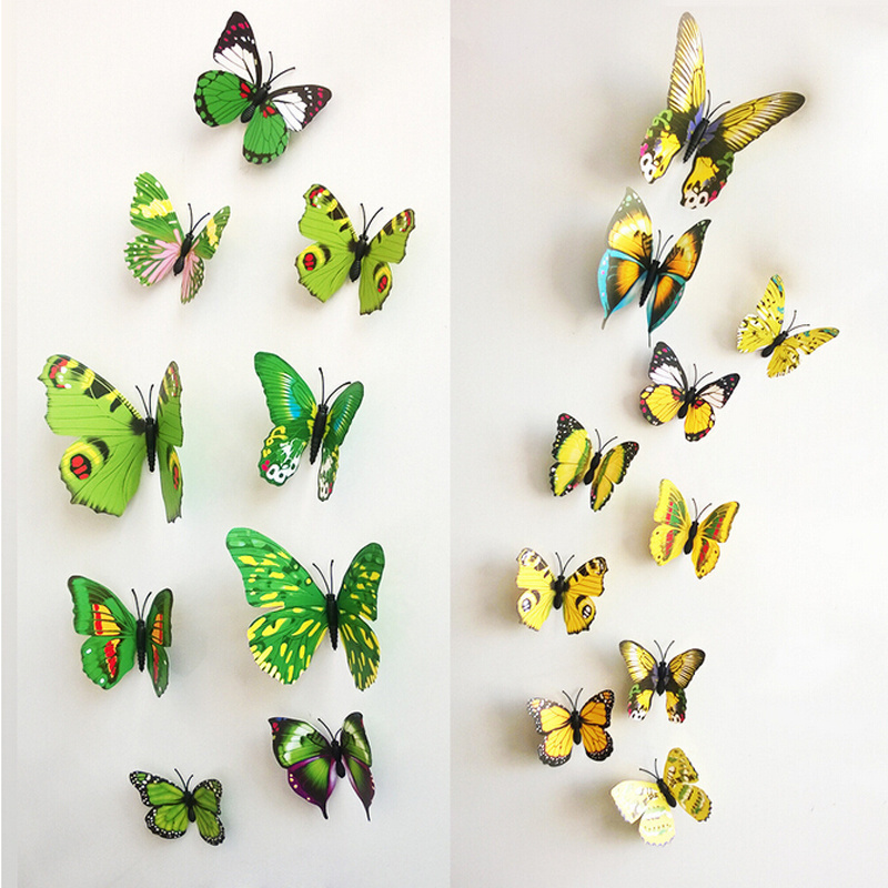 12pc/set Home party wedding decoration self-adhesive magnetic 3d butterflies wall sticker