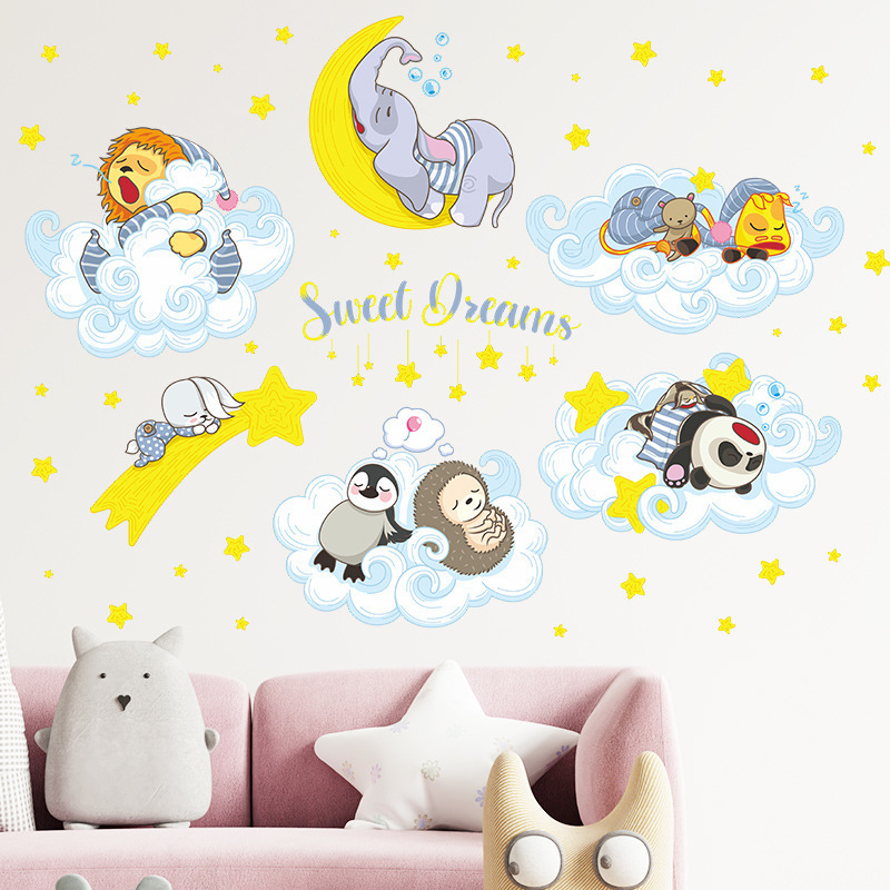 kids room decoration cartoon animal cloud wall art decals mural