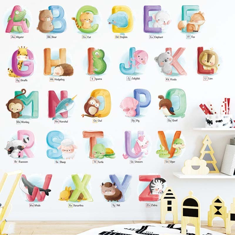 Lovely pvc home decor alphabet wall stickers for kids room nursery wall decals