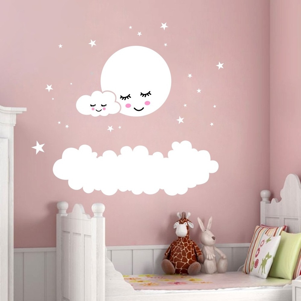 Home decoration self adhesive cloud moon nursery wall decal