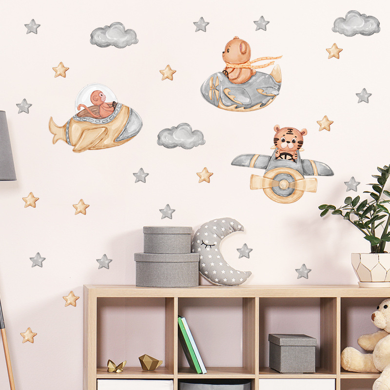 new arrival cartoon animal with airplane wall decals for nursery