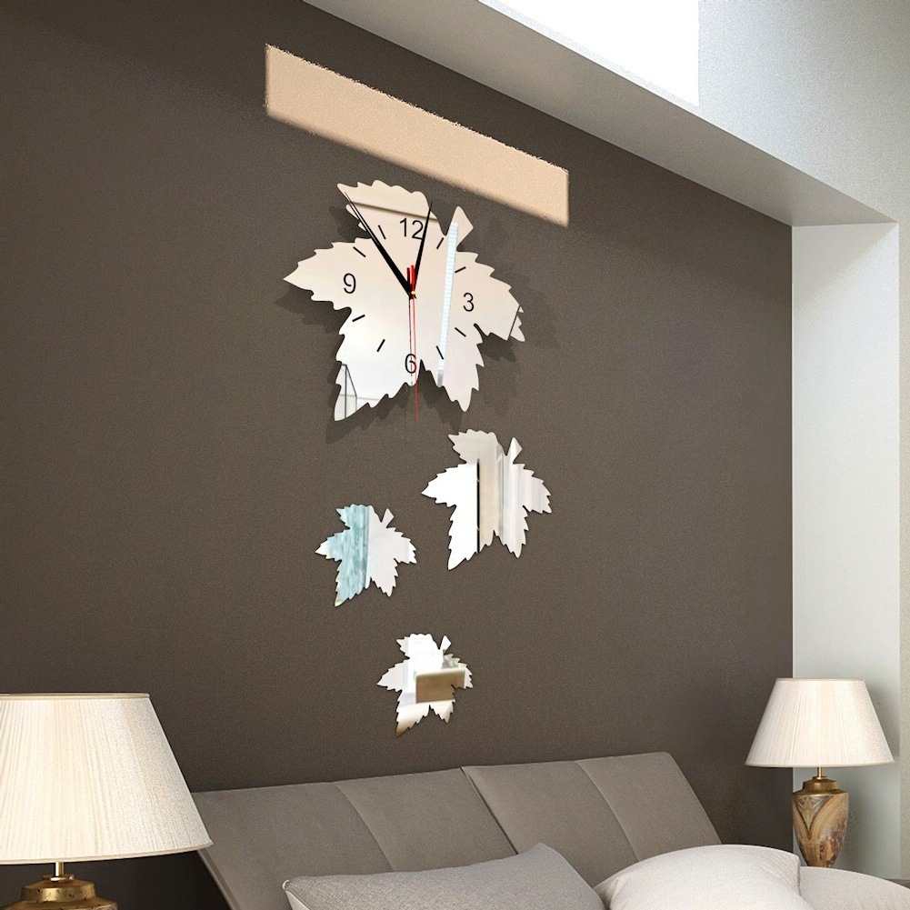 Whole sale new design maple leaf wall mirror sticker home decor clock sheet self-adhesive wall decals