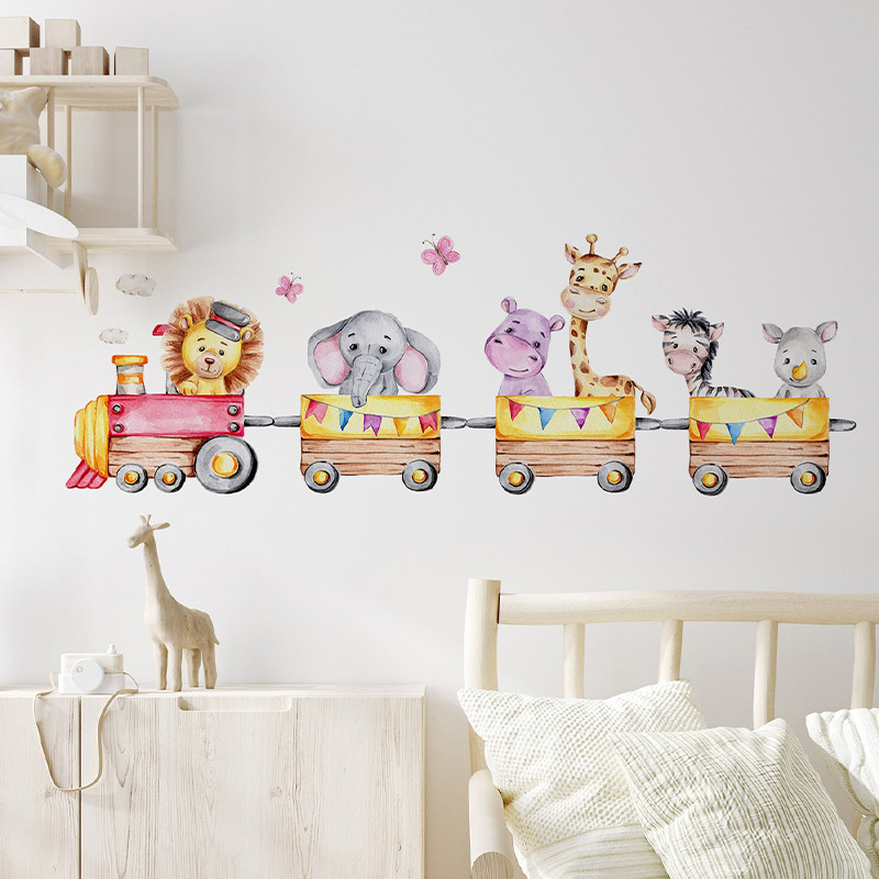 Removable cartoon animal train wall decals home decoration children