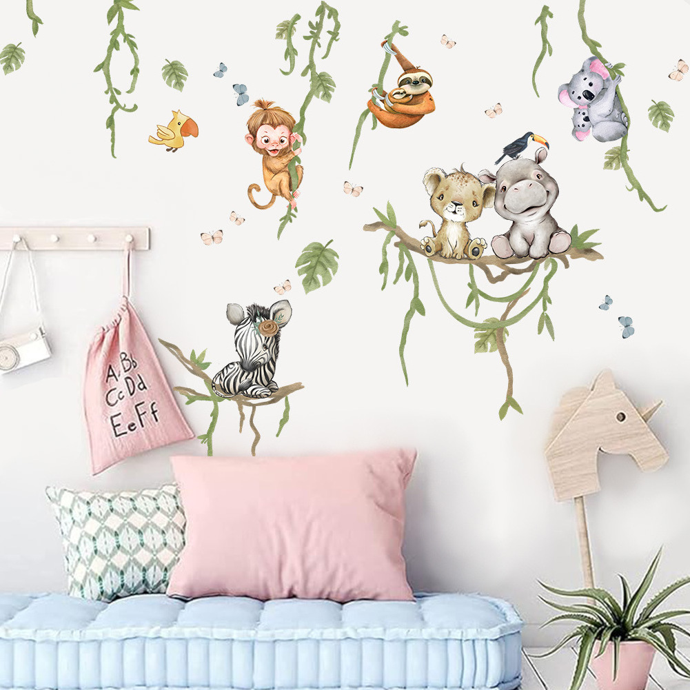 Kids room decorative cartoon jungle animal wall decals stickers