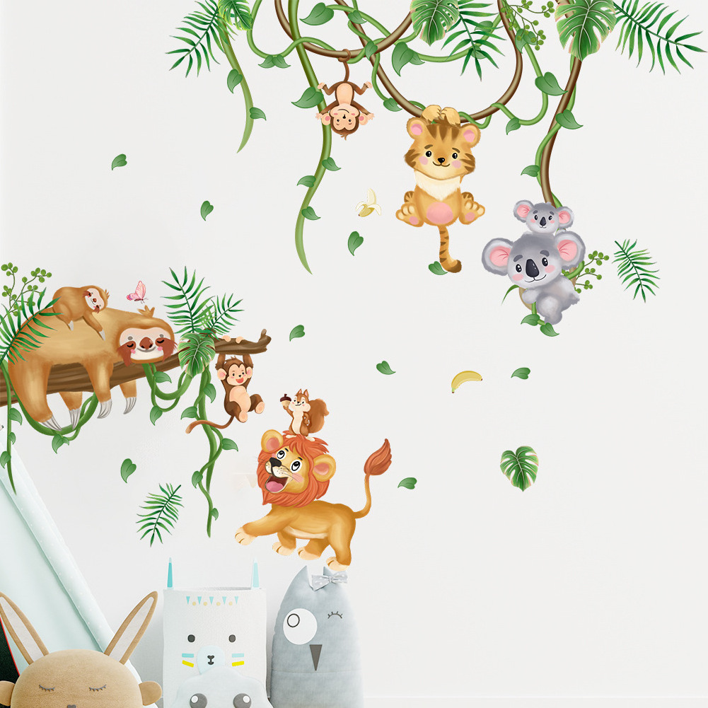 shenzhen self adhesive cartoon jungle animal wall stickers 3d home decoration for living room