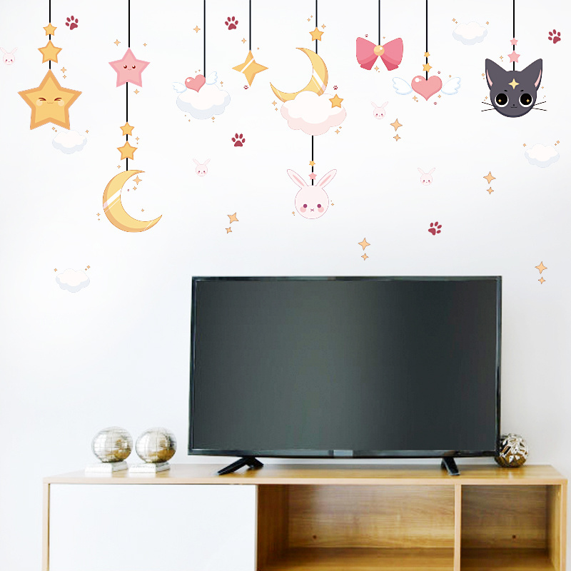 Baby bedroom lovely moon cat vinyl decor wall sticker