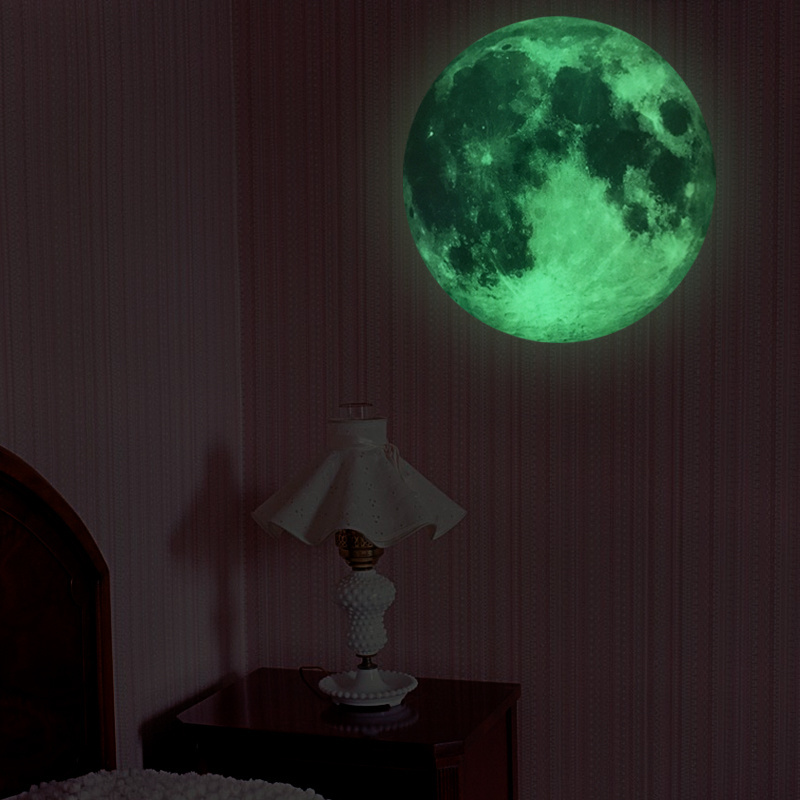 Home decoration self adhesive 3d luminous moon glow in the dark sticker paper