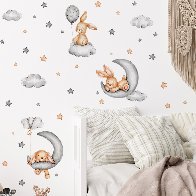 removable cartoon rabbit wit cloud kids room wall decals home decoration