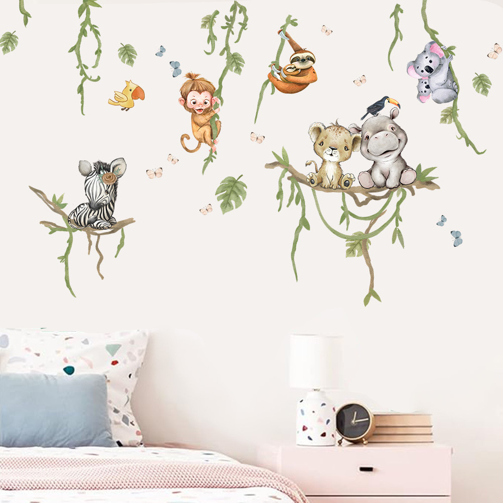 Kids room decorative cartoon jungle animal wall decals stickers