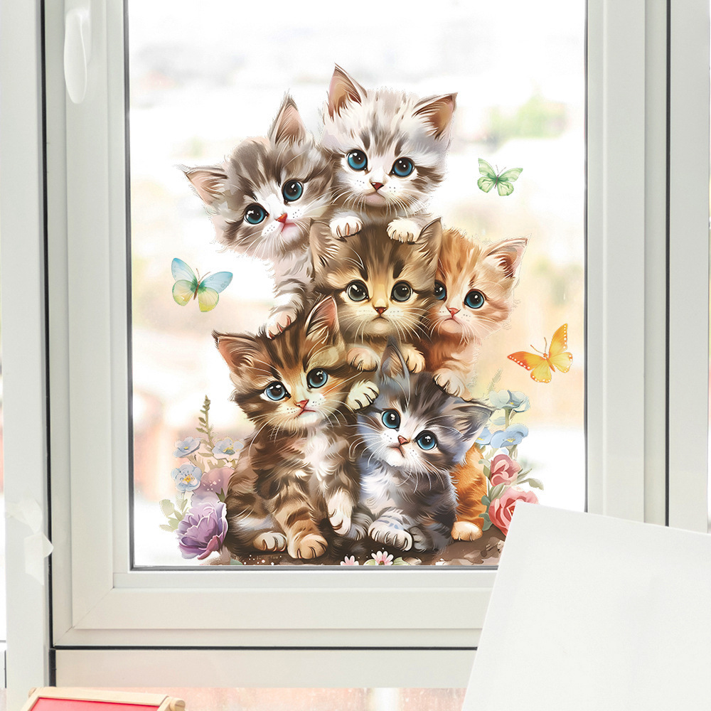 Baby bedroom cartoon cat with butterfly wall stickers 3d home decoration