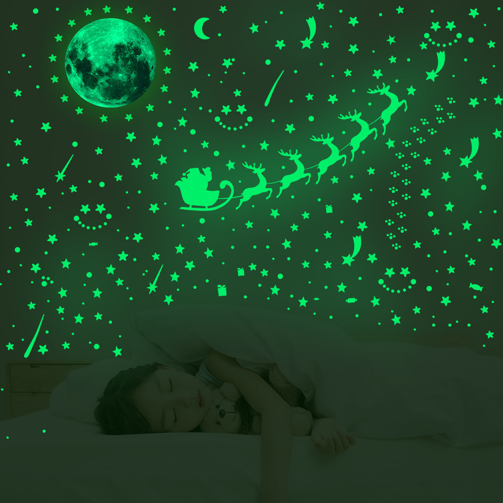 New Christmas wall stickers kids decoration star planet glow in the dark stickers