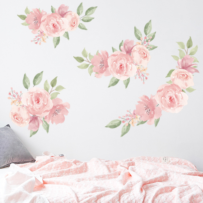 Home decoration self adhesive 3d fabric sticker vinyl peony wall decal