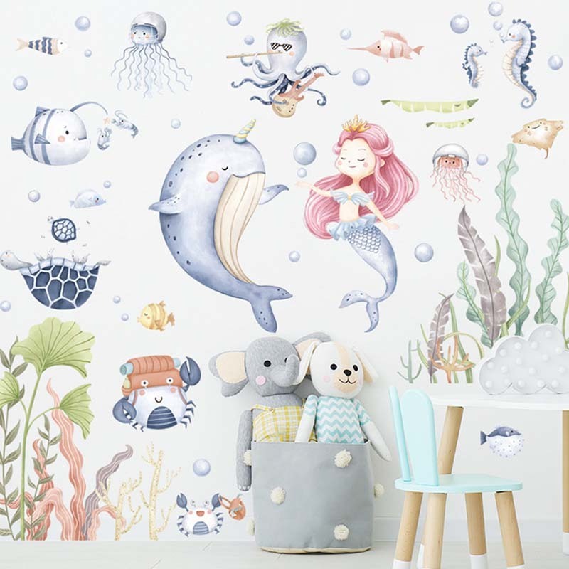 home decoration bathroom underwater animal mermaid wall decals