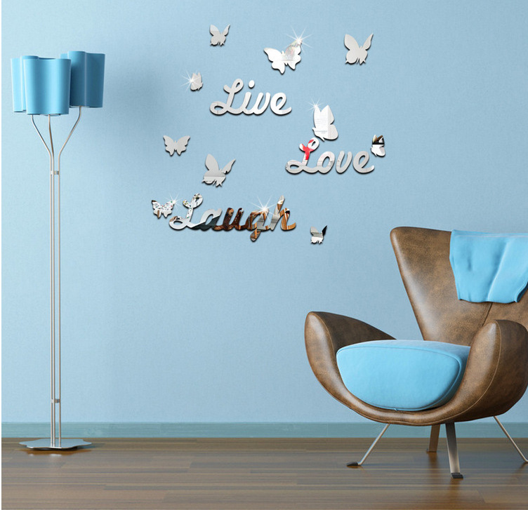 Home decor 3d acrylic self-adhesive live love laugh mirror wall sticker decoration for living