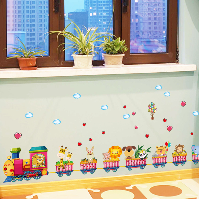 Removable 3d vinyl cartoon train wall decals kids room