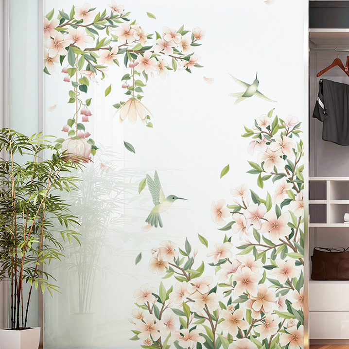 Home decoration living room 3d bird and flower wall removable wardrobe door stickers