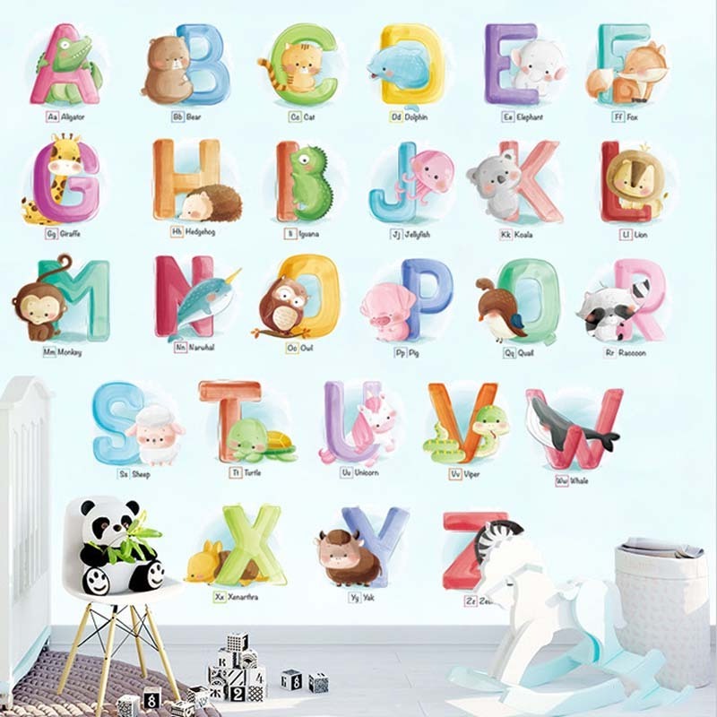 Lovely pvc home decor alphabet wall stickers for kids room nursery wall decals