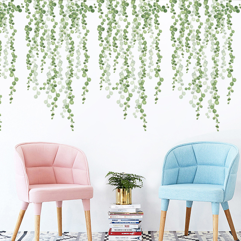 Self adhesive green plants wall stickers for kids room bedroom walls leaf vinyl wall decal