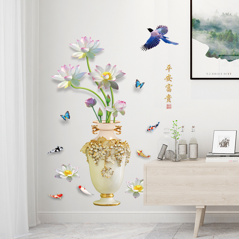 home decoration self adhesive 7d flower vase wall sticker