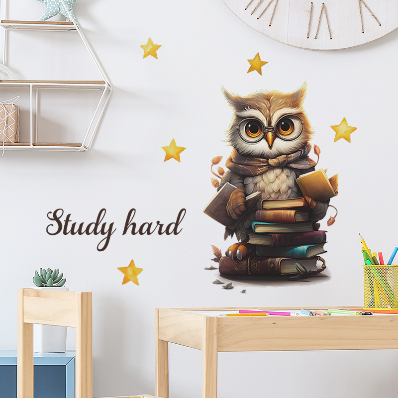 Removable school 3d cartoon owl wall decals for kids