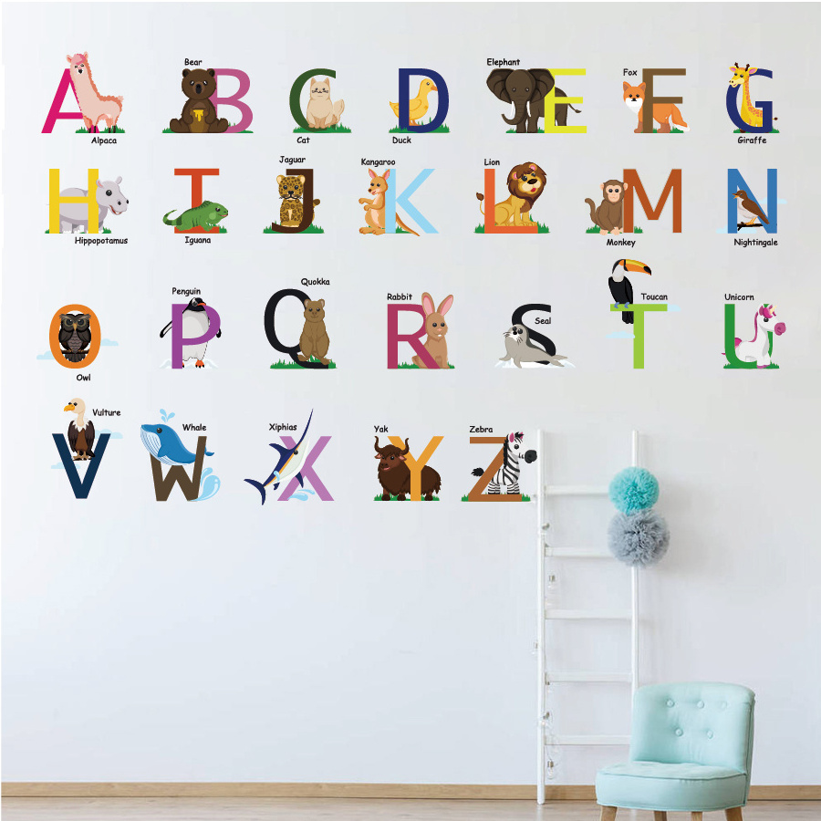 kids room cartoon wall stickers alphabet 3d home decoration