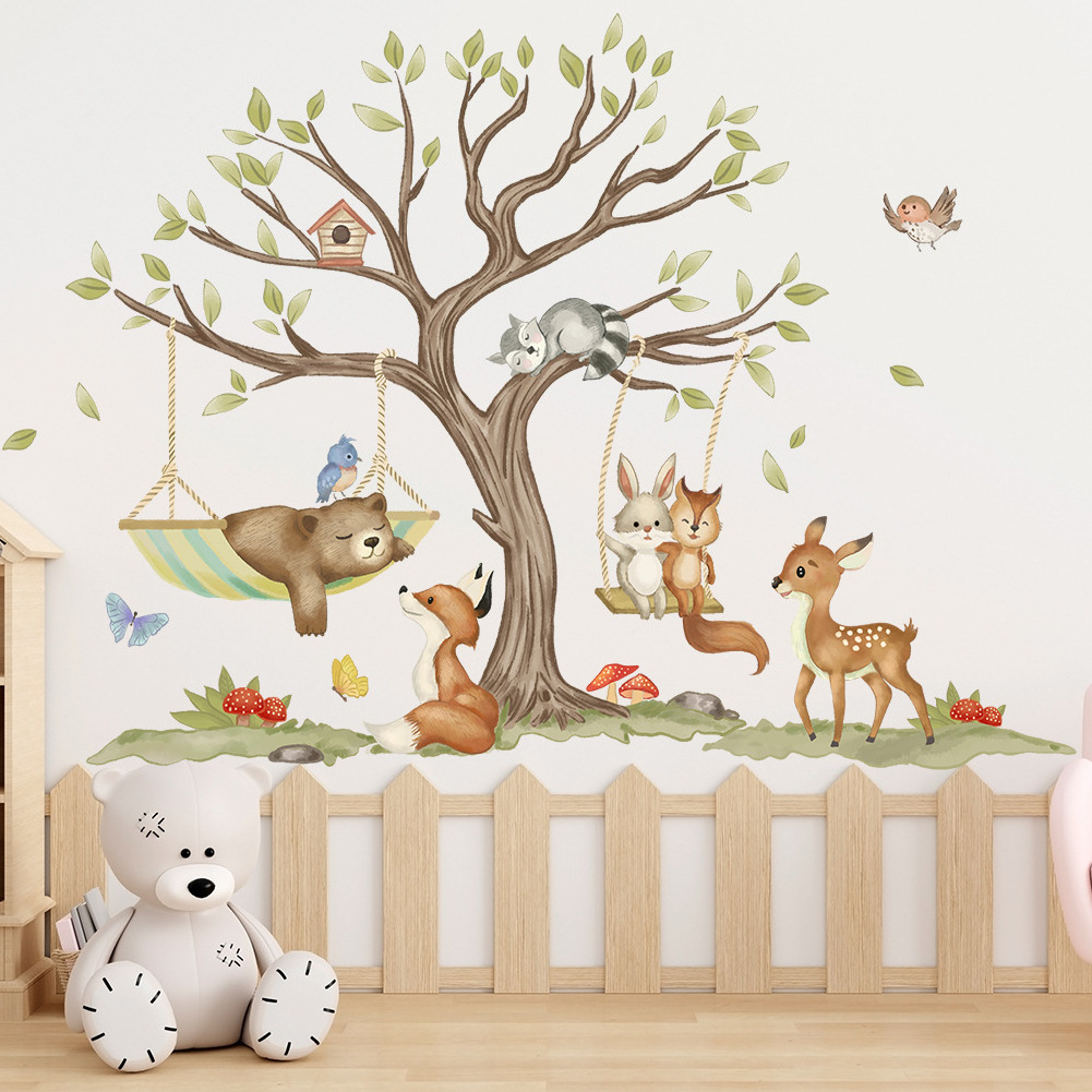 baby room decoration woodland animal wallpaper sticker 3d wall paper