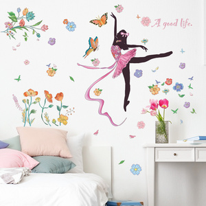 self adhesive cartoon flower dance girl wall stickers decals