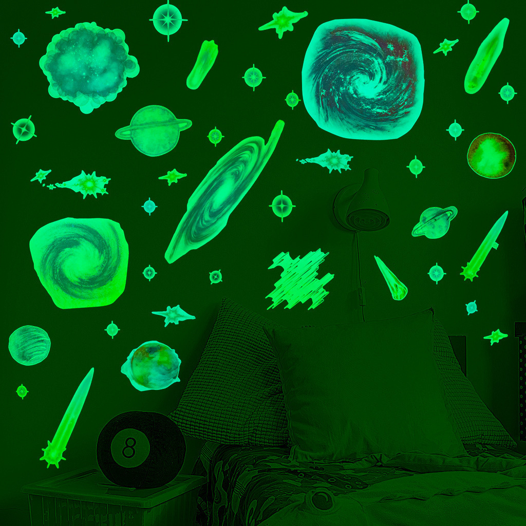 Kids room self adhesive cartoon space glow in the dark stickers custom