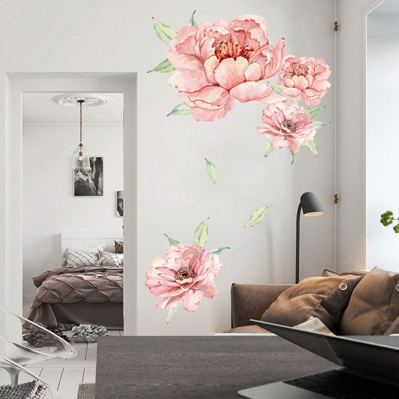 Living room wall decor 3d peony removable furniture flower decals