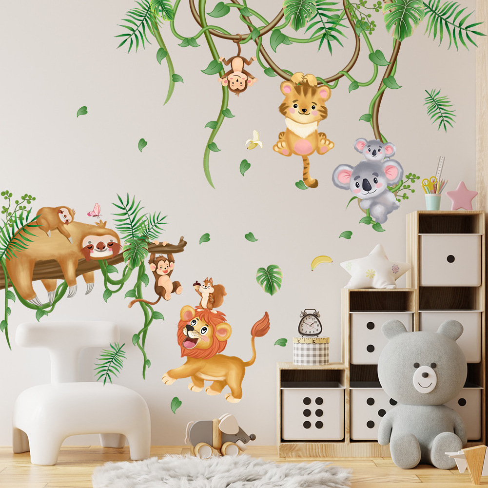 shenzhen self adhesive cartoon jungle animal wall stickers 3d home decoration for living room